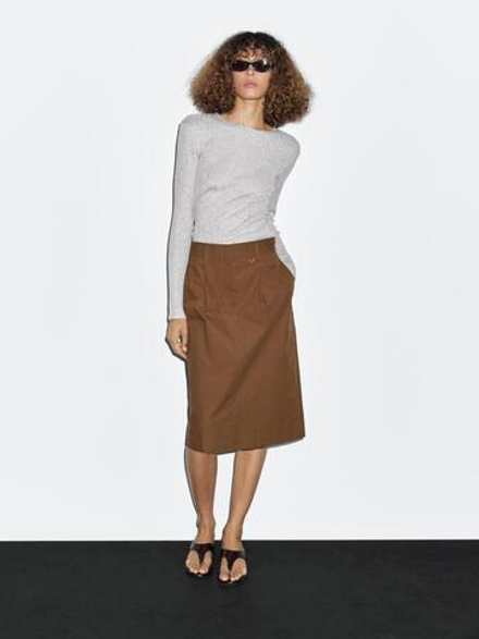 Massimo Dutti Юбка миди с поясом, коричневый