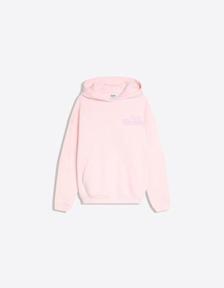 BERSHKA Толстовка с капюшоном и принтом Bibble, розовый