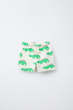 ZARA ШОРТЫ-БЕРМУДЫ С ПРИНТОМ «КРОКОДИЛЫ», ЭКРЮ