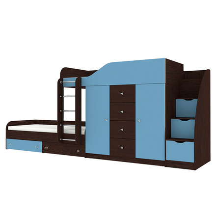 Кровать двухъярусная КарИВи Астра 6 с лестницей Комод КарИВиом Венге Светло-синий, голубой