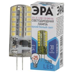 Лампочка светодиодная ЭРА STD LED JC-3,5W-12V-840-G4 G4 3,5Вт капсула нейтральный белый свет | Лампы cветодиодные Капсульные (G4, G9)