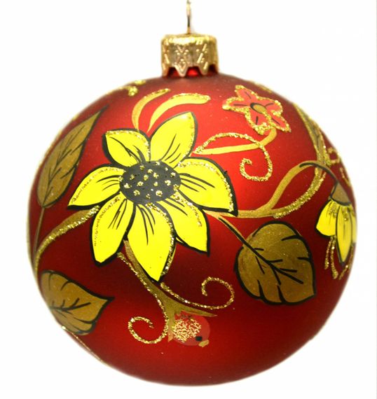 Стеклянный шар Хохлома Подсолнух 85 мм, 1 шт, Батик (КУ-85-109)