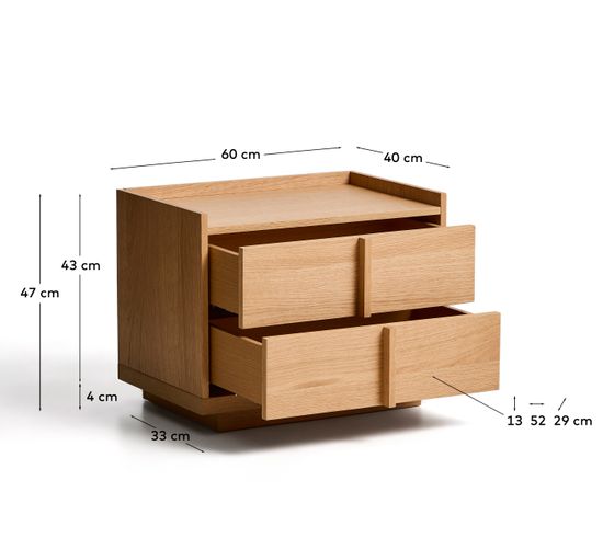 Прикроватная тумба Onix, 2 ящика, шпон дуба натурального цвета