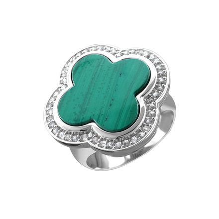 Кольцо с малахитом  из белого золота JA-K-213312-5