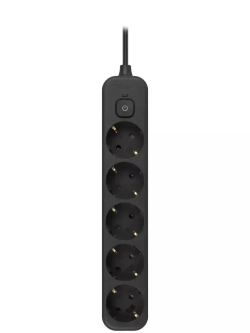 Сетевой фильтр Intro SFE515-B с базовой защитой с заземлением с выключателем 5 розеток 1,5м 10А черный / удлинитель сетевой 1,5м