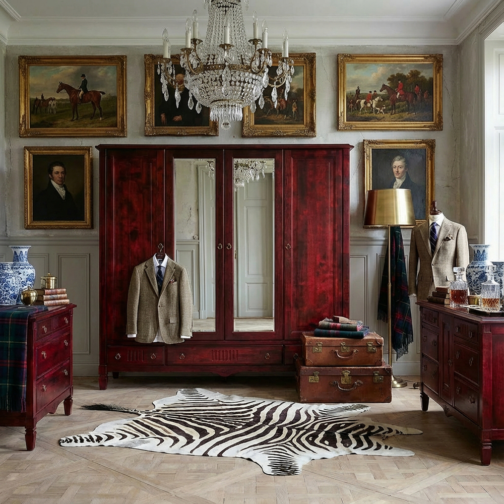 Шкаф 233х68х220, Джоли, распашной, 4 двери, с ящиками для одежды, из массива березы, красный, Makosa