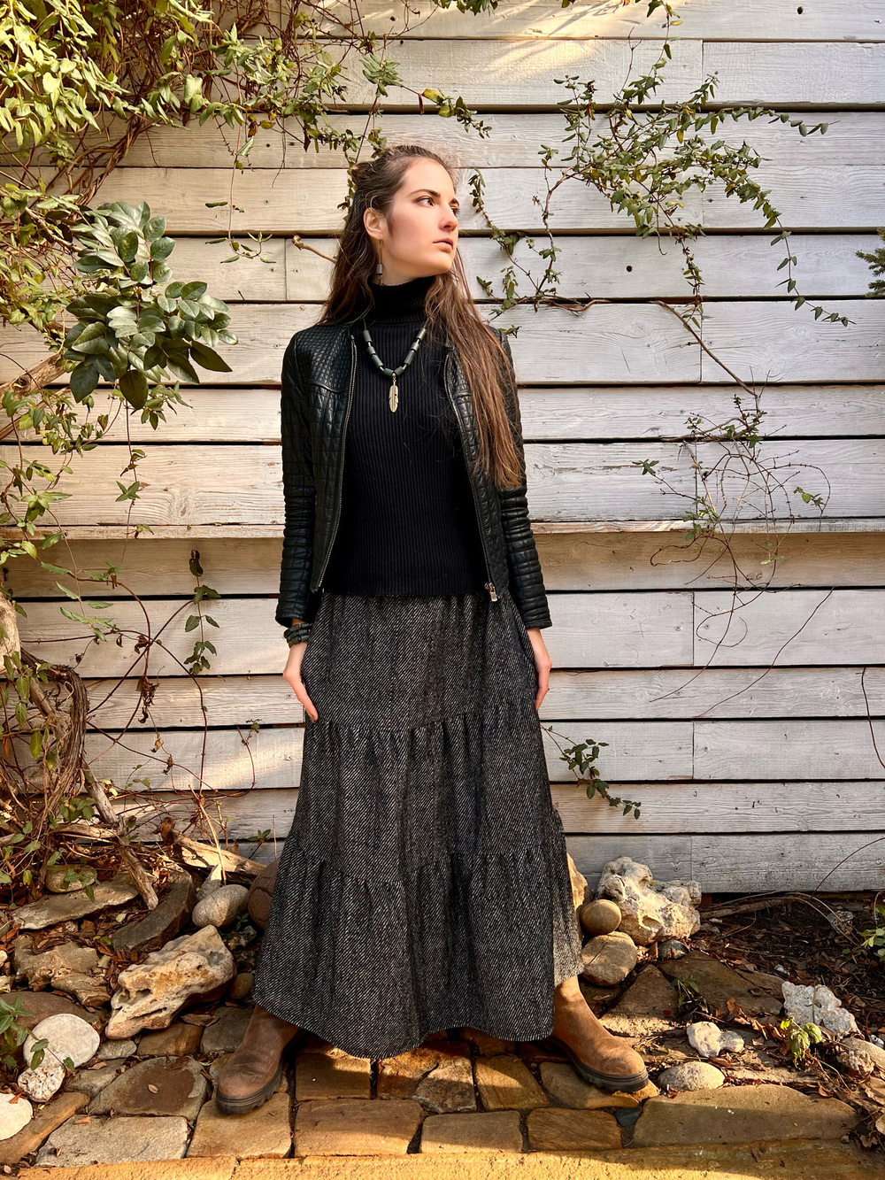 Длинная шерстяная юбка (темно-серый)