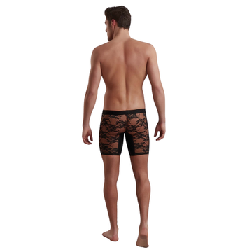 Мужские трусы боксеры удлиненные черные с кружевным вставками Doreanse 1953