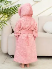 Халат детский велюровый жаккард с капюшоном EMILY сухая роза "Polens"