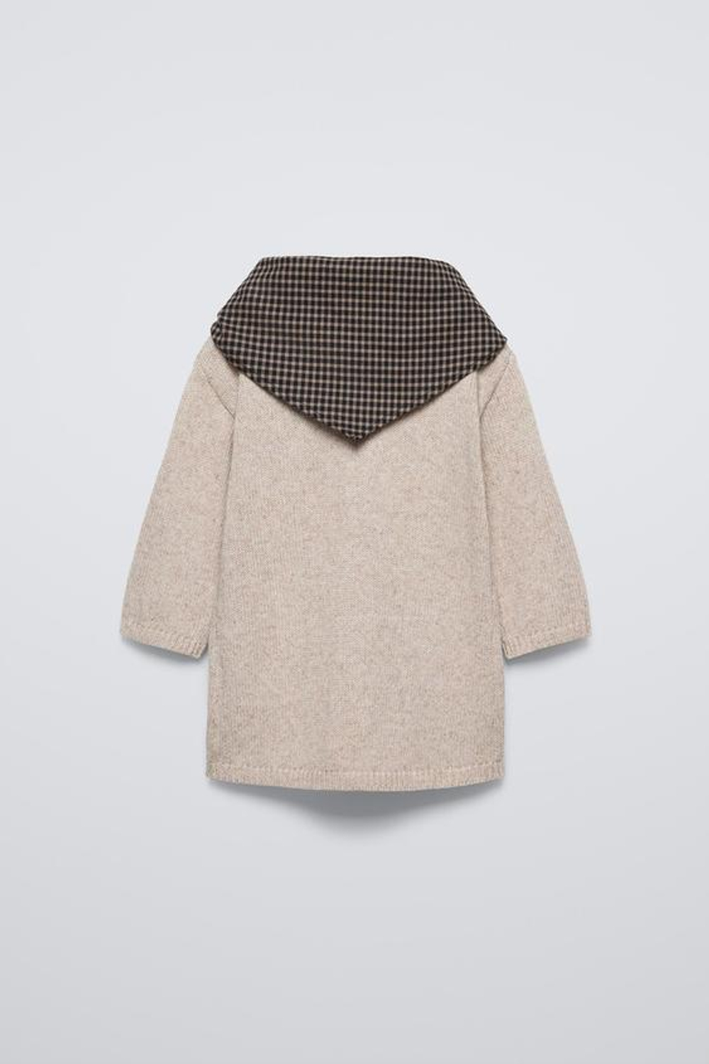 ZARA ПЛАТЬЕ С КОНТРАСТНЫМ ПЛАТКОМ В КЛЕТКУ, СВЕТЛО-БЕЖЕВЫЙ