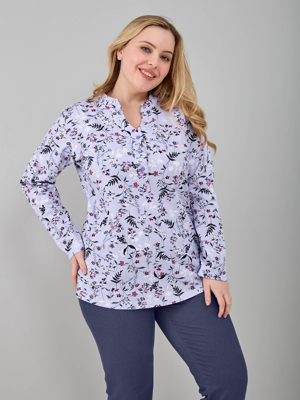 Блузка БЛ-22/голубой-цветыветочка