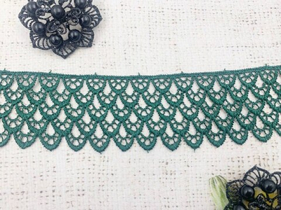 Кружево плетеное, ш. 4,3-4,5 см, тёмно-зелёный