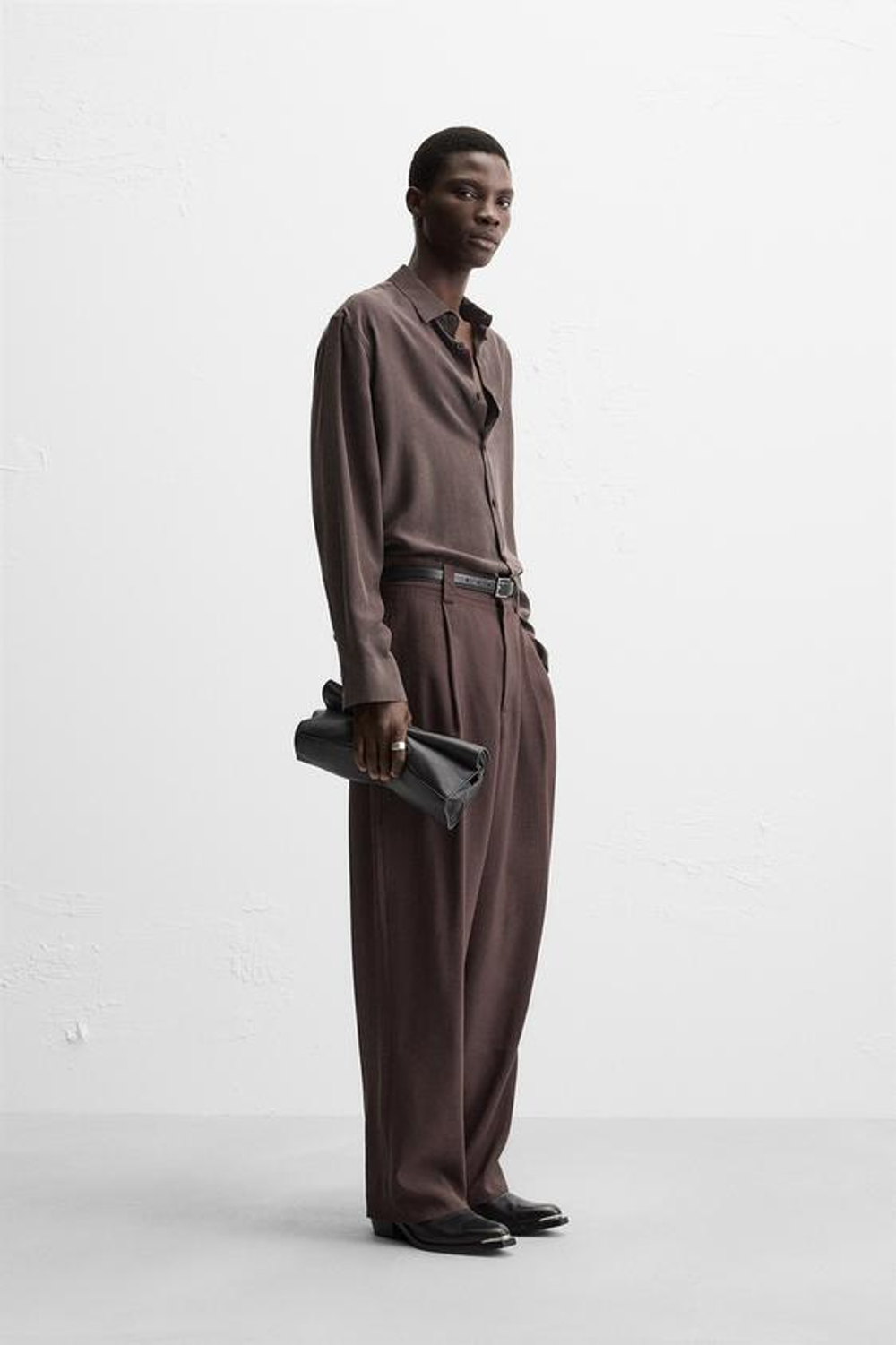 ZARА РУБАШКА ИЗ 100% ШЕЛКА, ШОКОЛАДНЫЙ