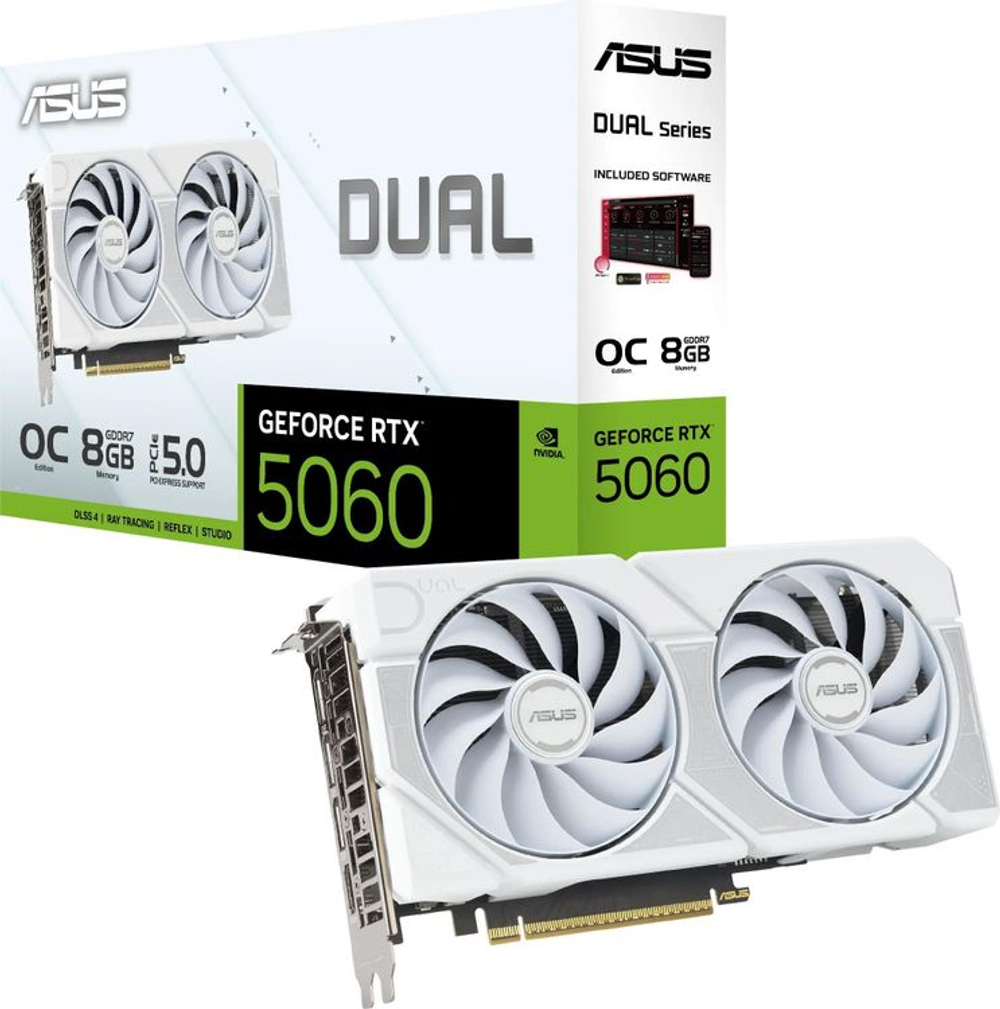 Видеокарта ASUS NVIDIA  GeForce RTX 5060 DUAL-RTX5060-O8G-WHITE 8ГБ Dual, GDDR7, OC,  Ret