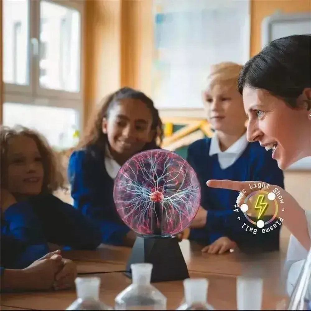 Ассорти товаров Плазменная лампа реагирующия на прикосновения "Магический шар с молниями", 8 см, черный