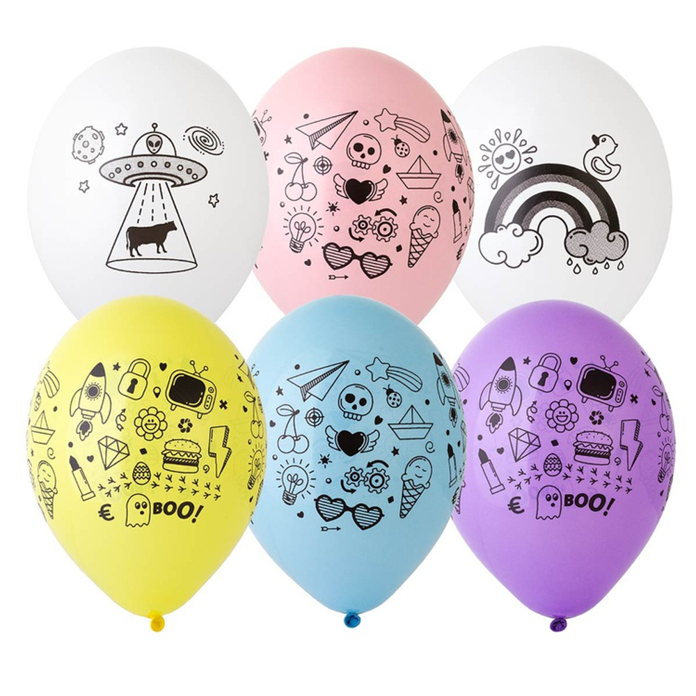 Шар латексный 35см Doodle (Ассорти)