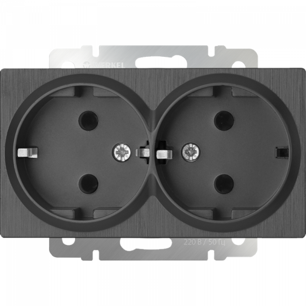 Розетка двойная с заземлением (графит рифленый)