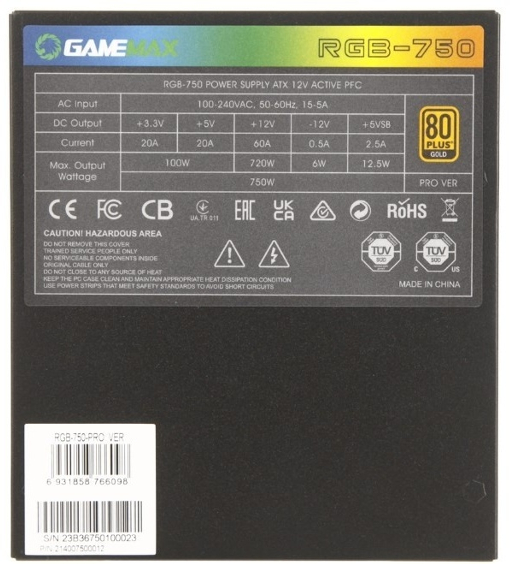 Блок питания Game Max RGB-750-PRO VER 750 Вт