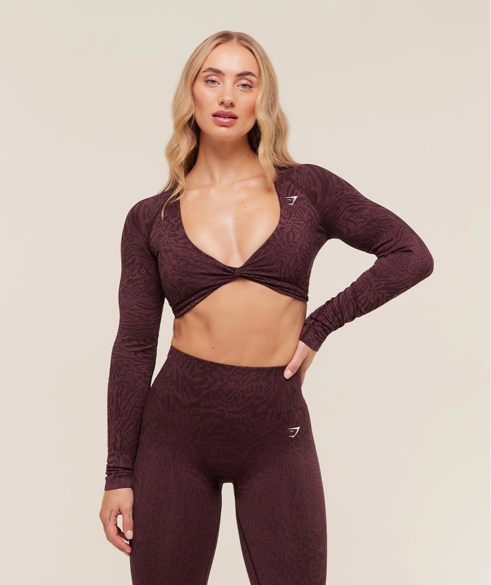 Топ GYMSHARK Adapt Animal Long Sleeve Crop Top Cherry