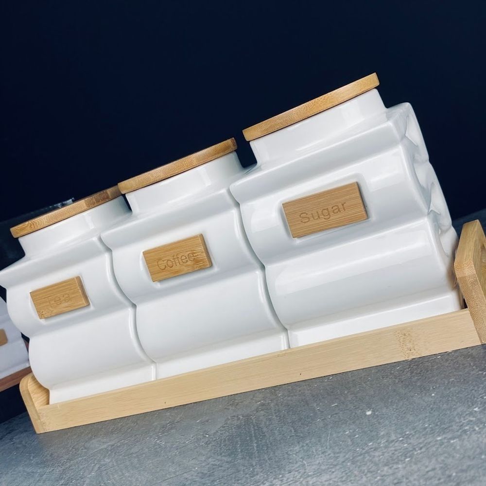 Lenardi 140-100 Набор из 3 банок 1 л на подставке BAMBOO в под.уп.(х6)Фарфор