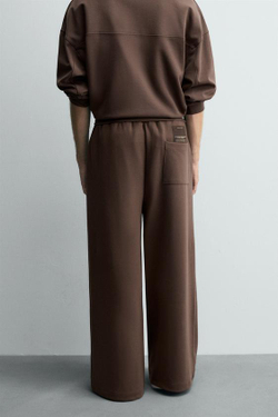 ZARA БРЮКИ ИНТЕРЛОК С ЛОГОТИПОМ, ШОКОЛАДНЫЙ