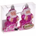 Елочные игрушки «Дед Мороз с подарком» 6,5 см (набор 2 шт), Розовый