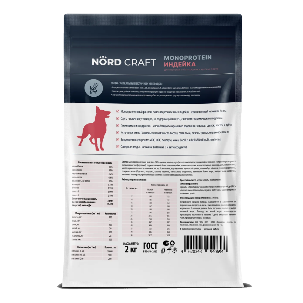 Сухой корм Nord Craft Monoprotein Dogs Medium & Maxi Turkey для взрослых собак средних и крупных пород с индейкой