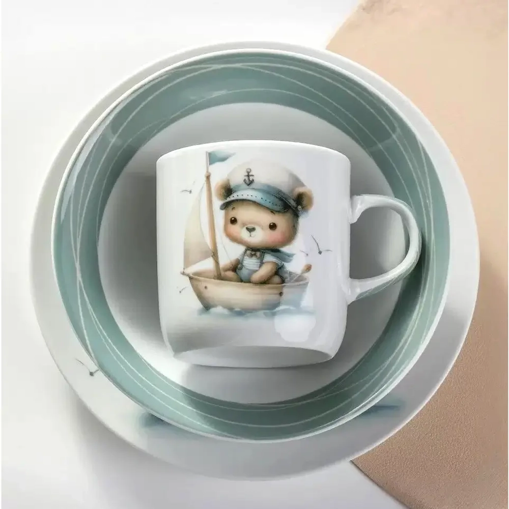 Набор посуды керамика, 3 шт, Смелый капитан, тарелка 17.5 см, салатник 15 см/350 мл, кружка 230 мл, Daniks