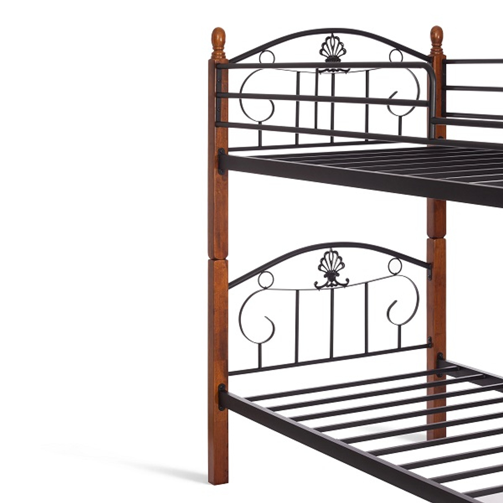 Кровать BOLERO двухярусная- дерево гевея/металл, 90*200 см (bunk bed), красный дуб/черный