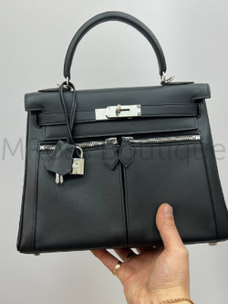 Сумка Hermes Kelly Lakis женская черная из кожи