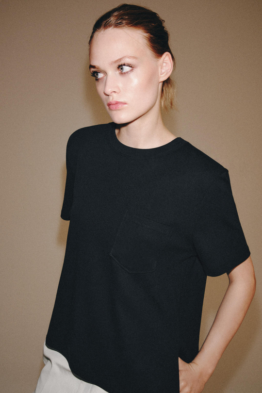 ZARA ФУТБОЛКА INTERLOCK С КАРМАНОМ, ТЕМНЫЙ АНТРАЦИТ