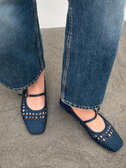 ZARA ПЛЕТЕНЫЕ БАЛЕТКИ С ПРЯЖКОЙ, СИНИЙ