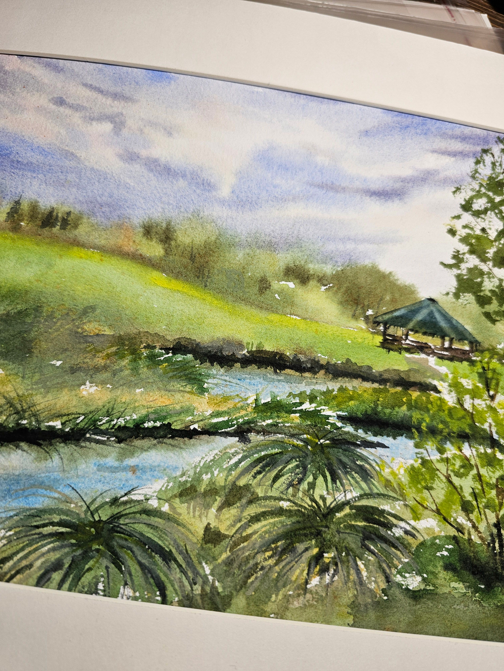 Картина авторская акварельная в паспарту 30х40 см на стену для интерьера "Майское Веребково"