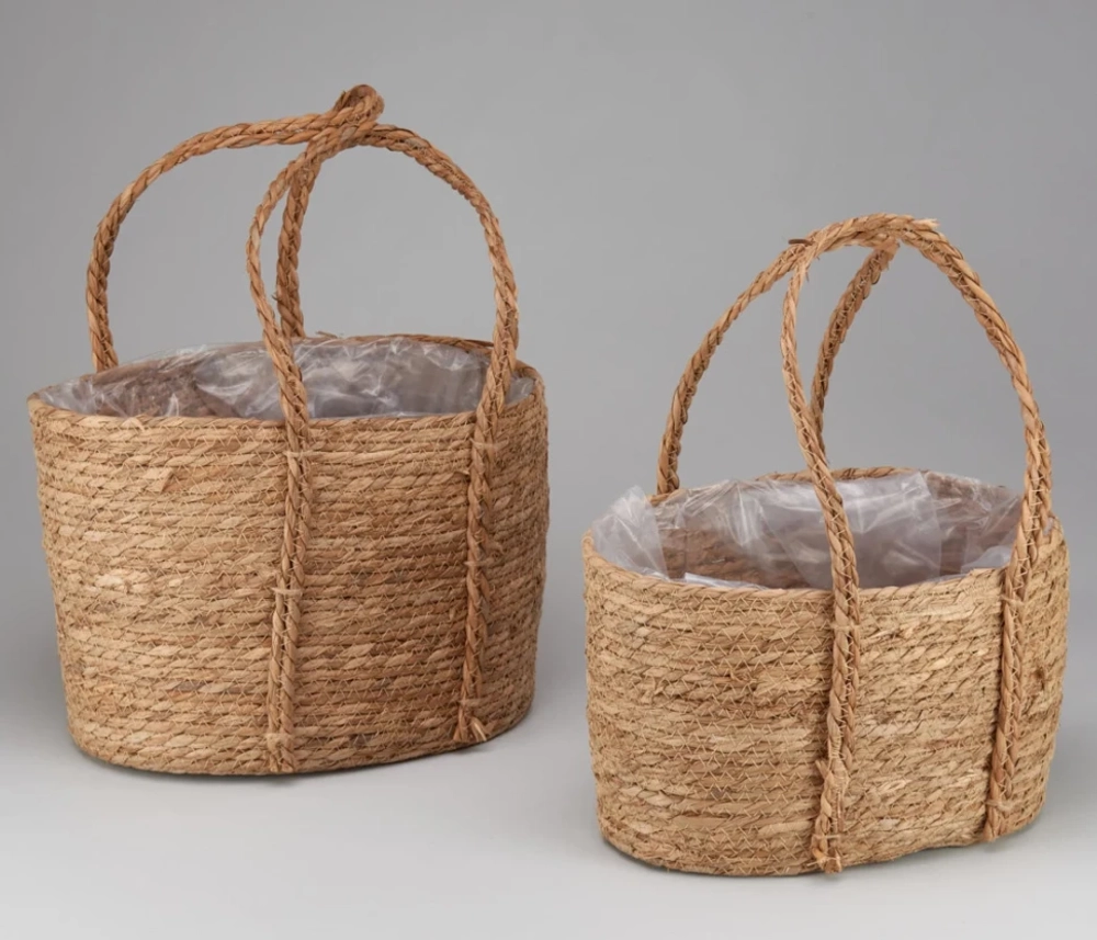 Корзина 36х27х24 см Набор 2шт Рогоз с ручкой (Натуральный)