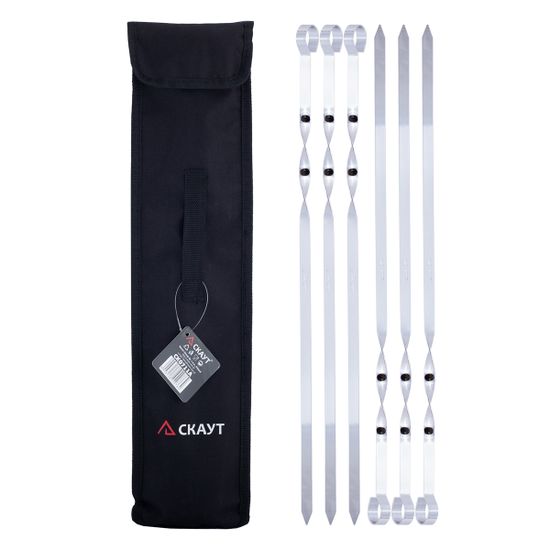 Шампуры 6 шт. из хромированной стали 45х1 см. СКАУТ СК 0711A в комплекте чехол