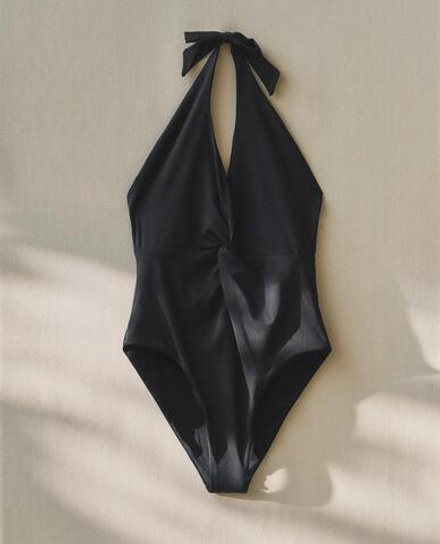 ZARA HOME КУПАЛЬНИК С V-ОБРАЗНЫМ ВЫРЕЗОМ, ЧЕРНЫЙ