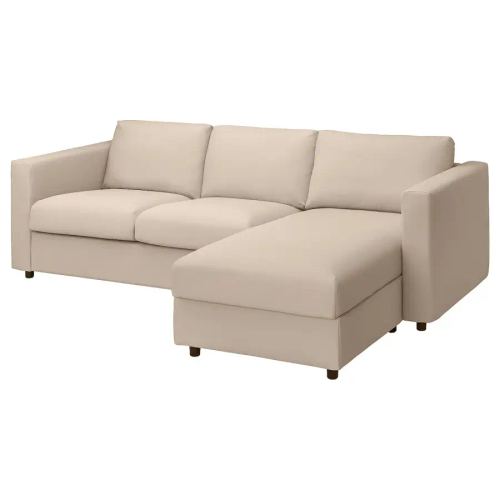 Диван угловой 2-местный - IKEA VIMLE, 252х98/164х83 см, бежевый, ВИМЛЕ ИКЕА
