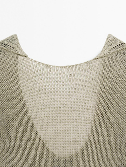 Massimo Dutti Свитер из смесового льна с глубоким V-образным вырезом на спине - Studio, светло-зеленый