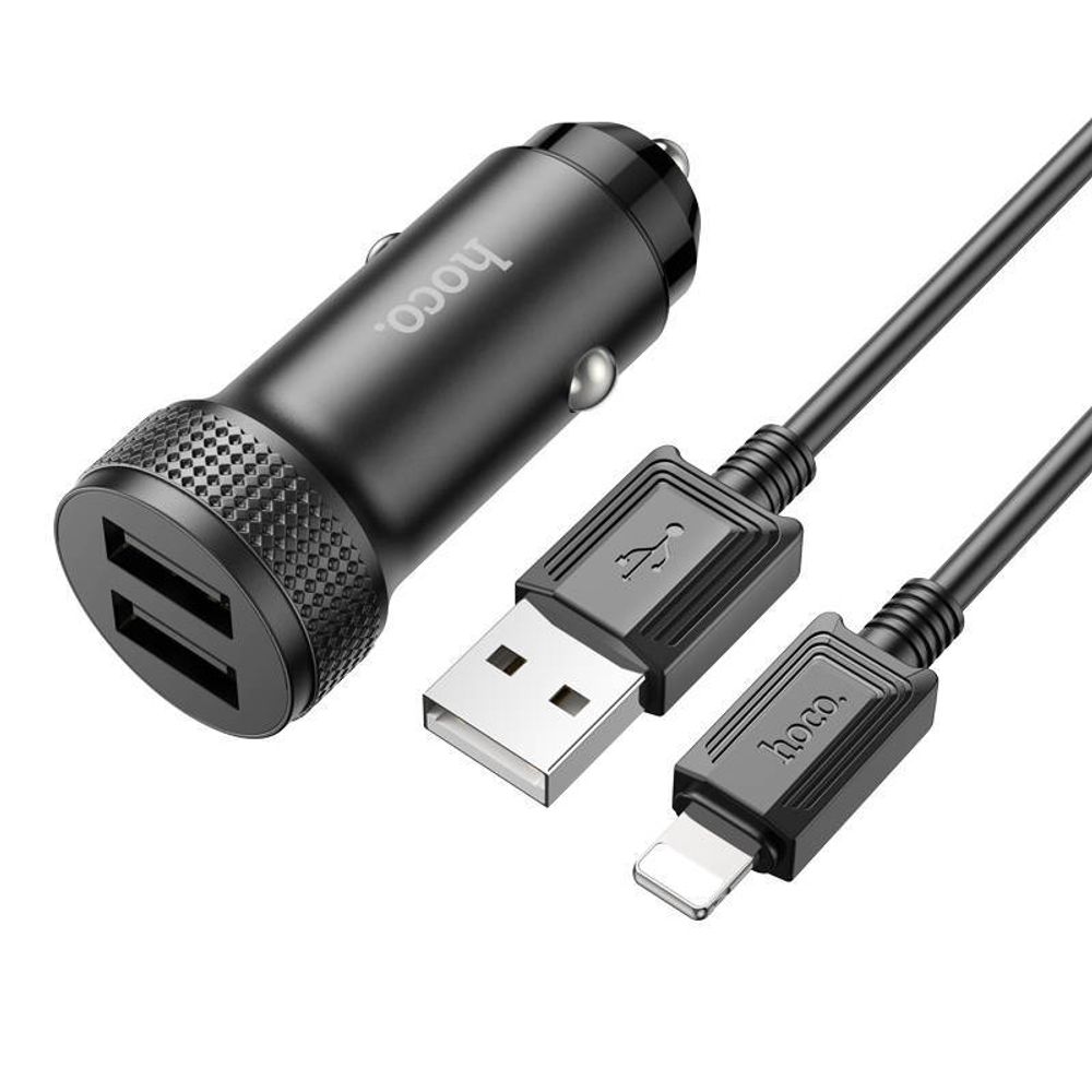 Автомобильная зарядка HOCO-Z49 12/24В-2.4А с кабелем Lightning
