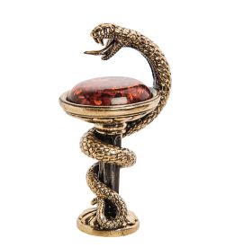 Народные промыслы AM-2726 Фигурка «Змея сосуд Гигеи» (латунь, янтарь)