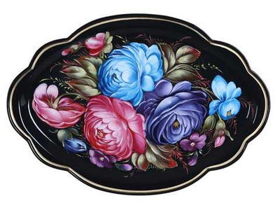 Жостовский поднос декоративный, размер 32х22 см (A11), металлический