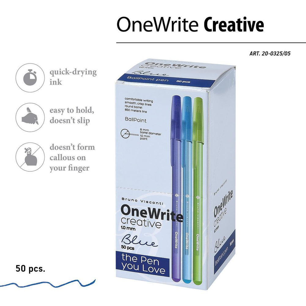 Ручка "OneWrite Creative" шариковая 1.0 мм, синяя (3 цвета) (BrunoVisconti)