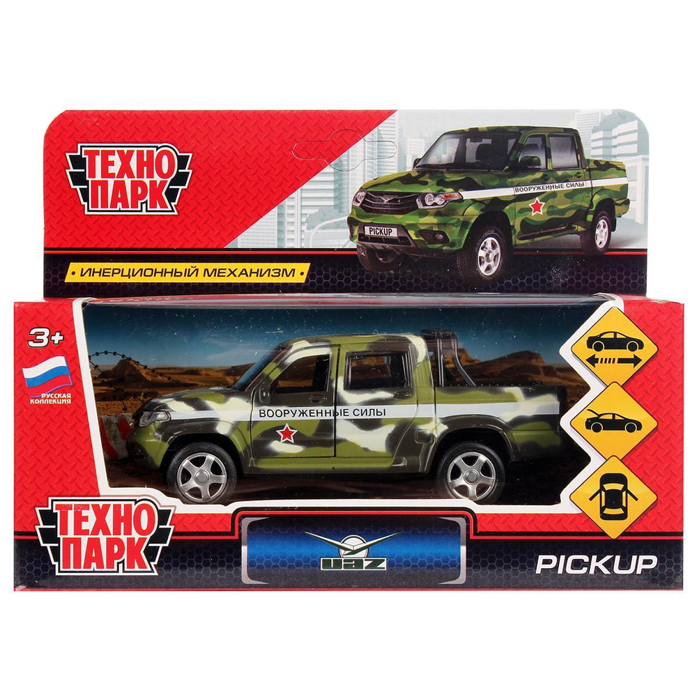 Модель ин. мет. "Uaz Pickup. Военный" 12см. открыв. двери, багаж. PICKUP-MIL (Технопарк)