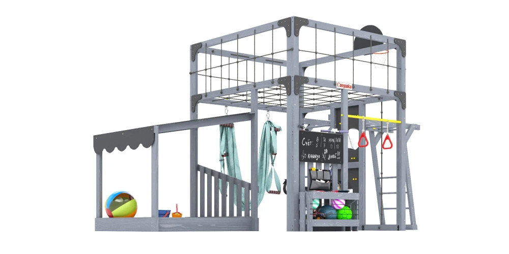Детская площадка Савушка КУБ-4 (серый) с гамаком для йоги