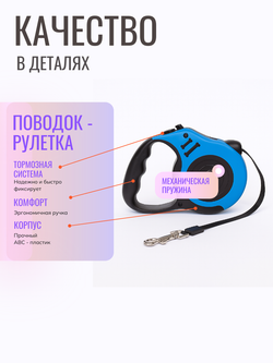 Поводок рулетка для мелких собак, кошек 3 м синий