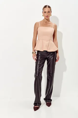 Корсет с баской из денима карамельного цвета