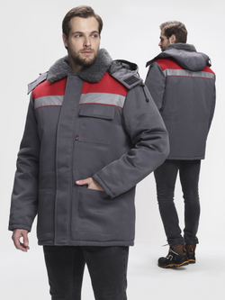 Куртка зимняя для бригадира NEW (тк.Смесовая,210), т.серый/красный