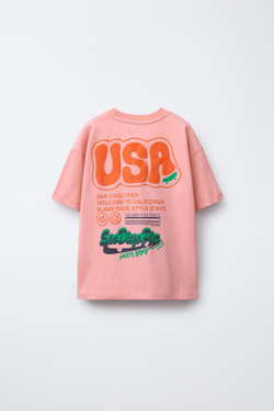 ZARA ФУТБОЛКА С РЕЛЬЕФНЫМ ПРИНТОМ, РОЗОВЫЙ