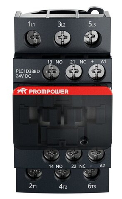 Контактор Prompower PLC1D38BD серии Pulse, ток 38А, 3 полюса, доп контакт 1НО+1НЗ, катушка 24DC