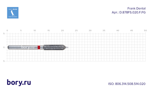 Бор алмазный красный Frank Dental типа FG - D.878FS.020.F.FG